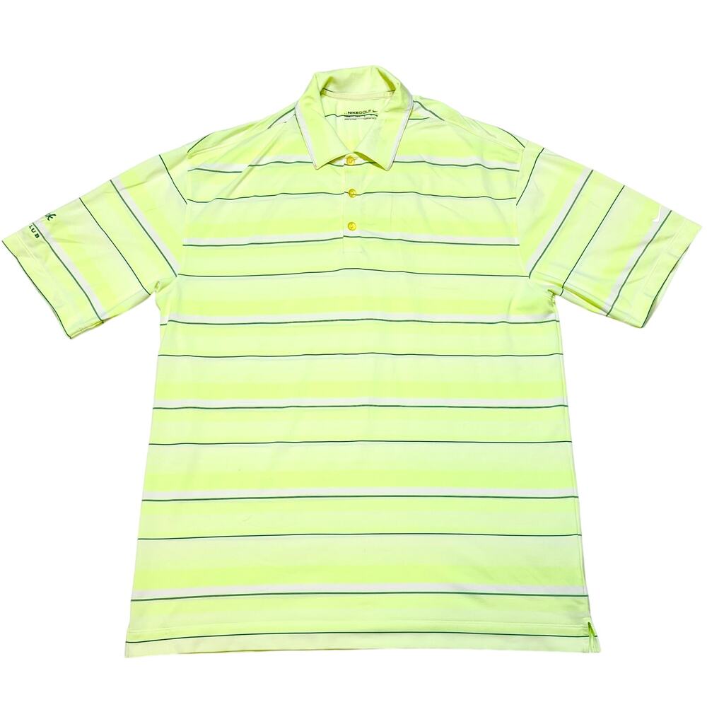 Nike Golf Fit Dry Polo Shirt Large Neon Green White 3-Button Short Sleeve Used